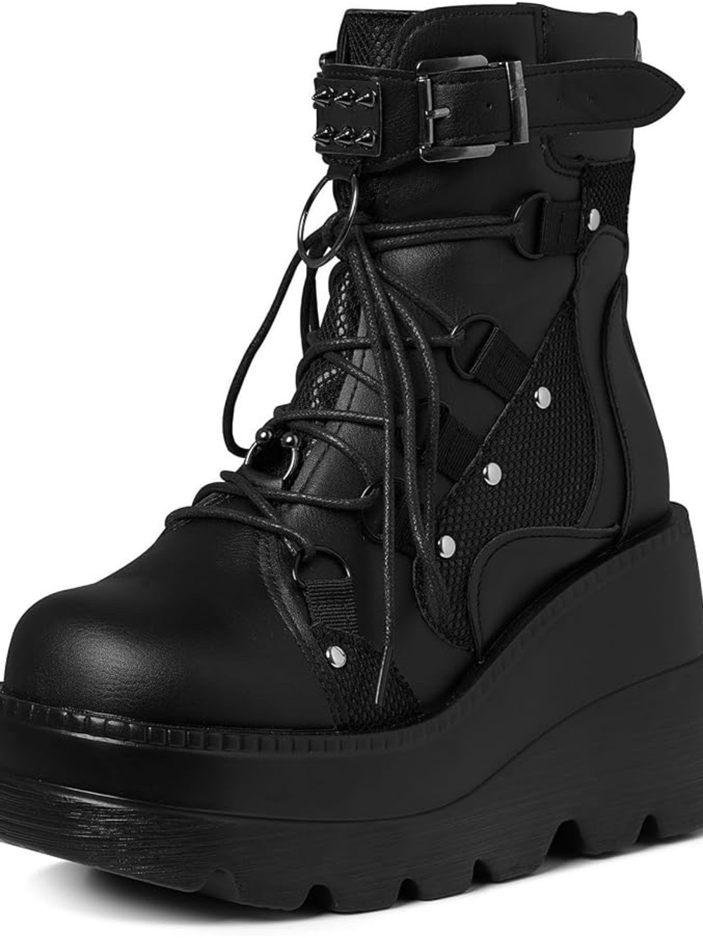 Women’s Black Lace-Up Platform Ankle Boots with Buckle gothic 40